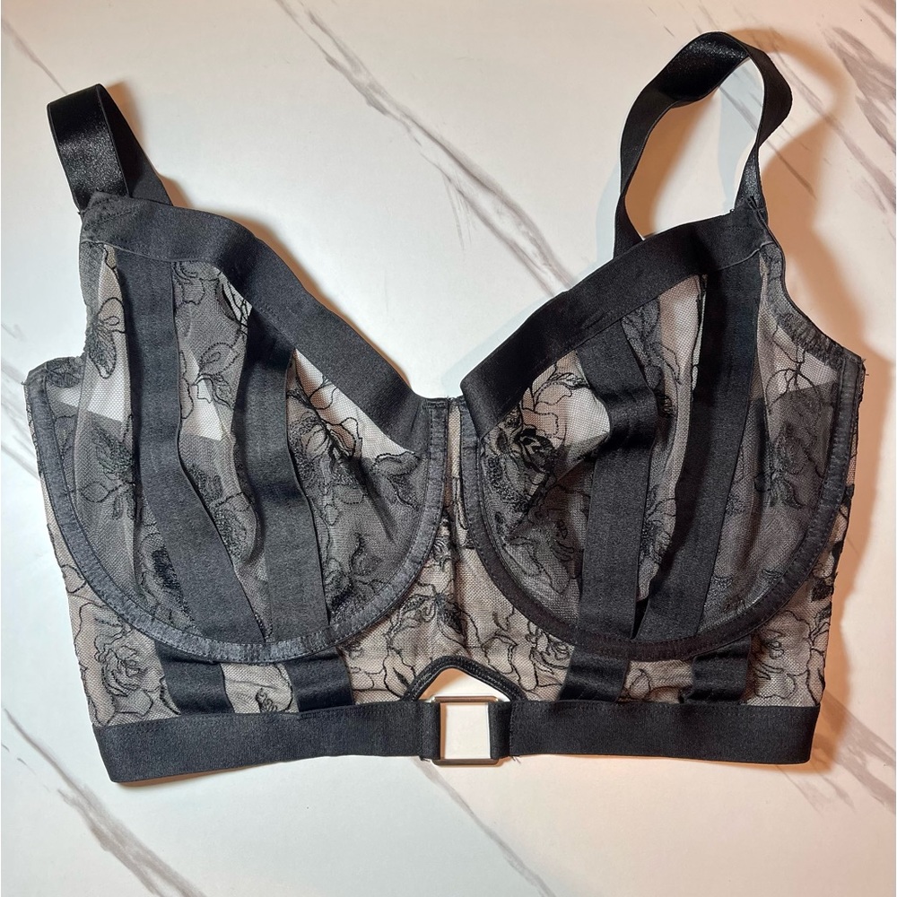 India Embroidery Underwired Bustier - Black/Cosmetic 34I USA / 34G UK